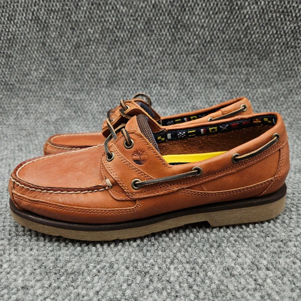 Timberland (Men's 10) Brown 2 Eye Boat Shoes Classic Leather Nautical Loafers